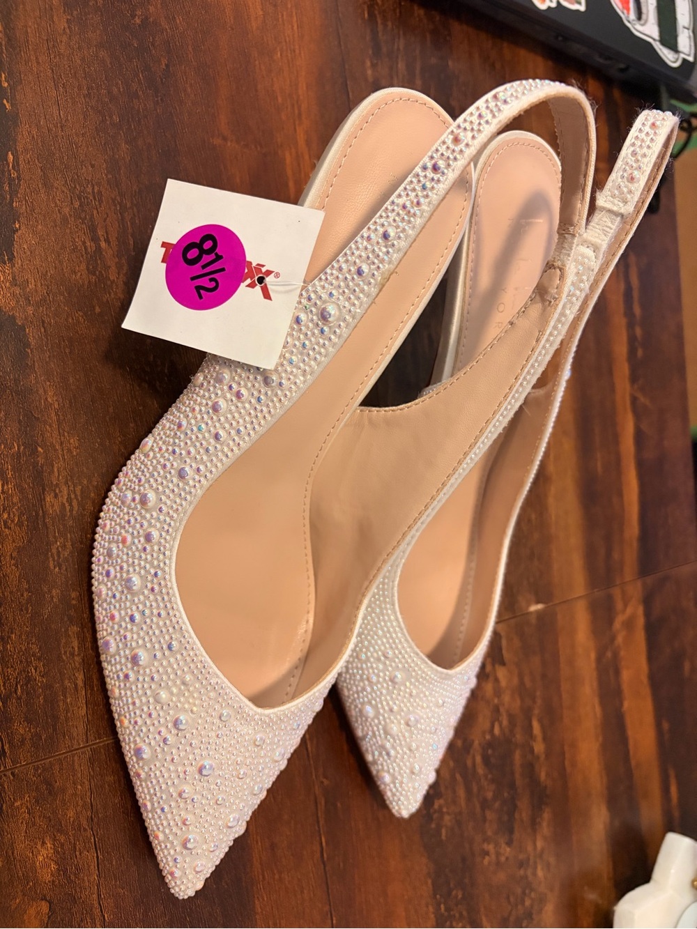 NWT Nicole Miller Pearl Rhinestone Slingback Bridal Heels 8.5 - Picture 6 of 7